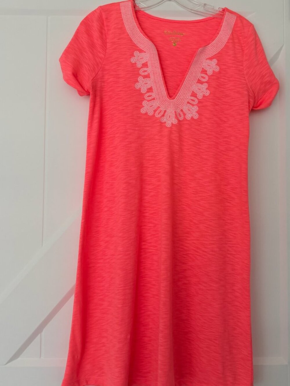 Lilly Pulitzer Coral Pink Embroidered T-Shirt Dress Women's